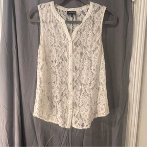 The Limited Ivory Lace Button-Down Blouse
